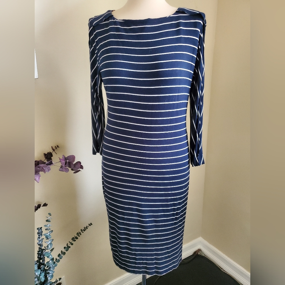 CALVIN KLEIN jersey knit navy pin strip dress size 6